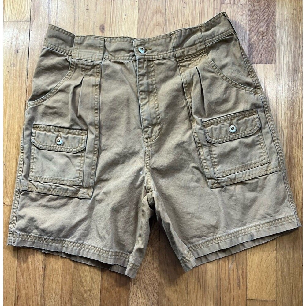 Cabelas Cargo Shorts Mens Size 32 Khaki Canvas Outdoors Hiking